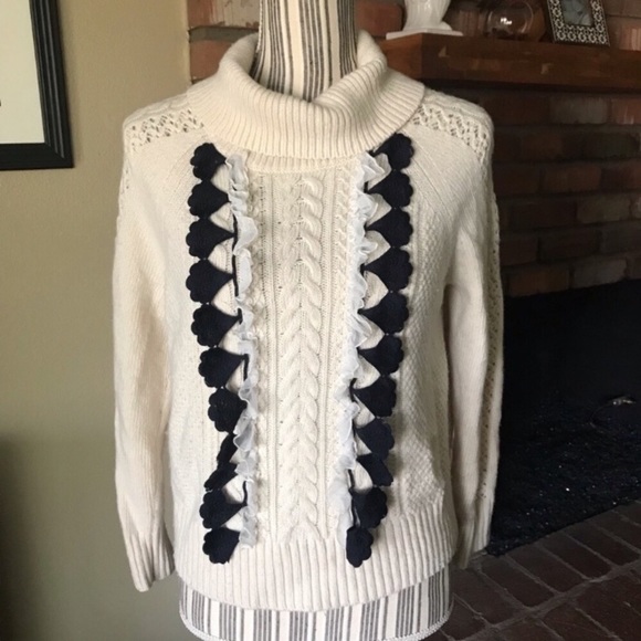 J. Crew Sweaters - J. Crew Embellished Cable Knit Sweater Ruffles S